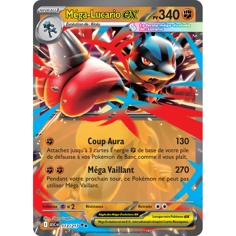 Carte Pokémon Méga-Lucario-ex 113/217 Double rare Héros Transcendants