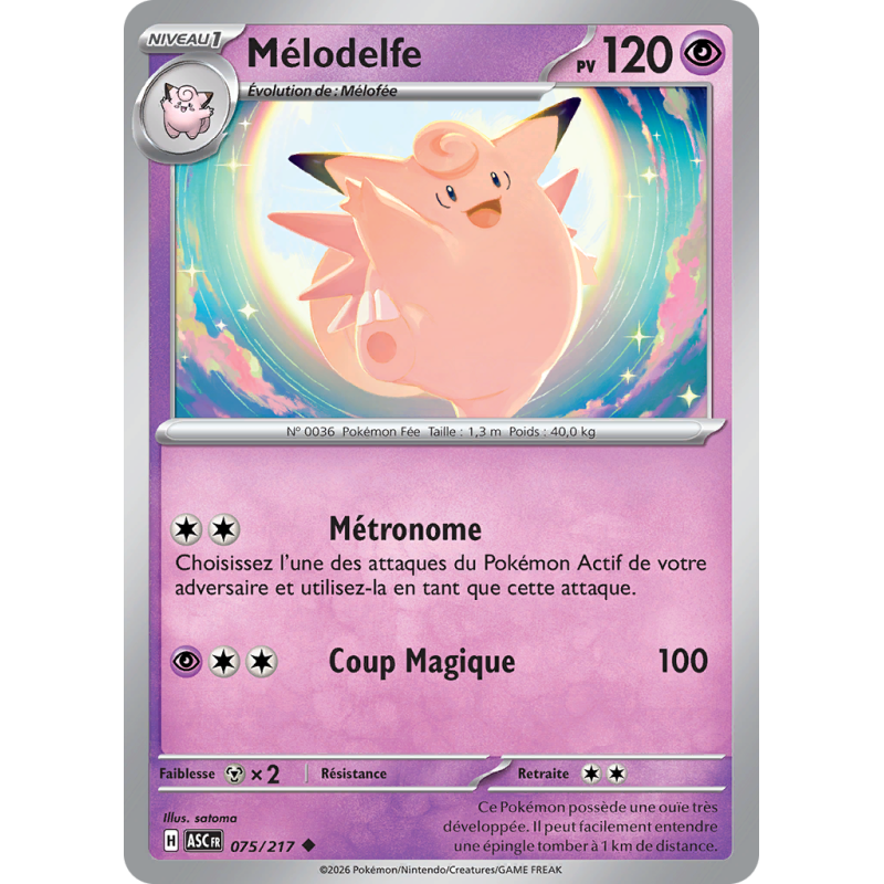Carte Pokémon Mélodelfe 075/217 Peu commune Héros Transcendants