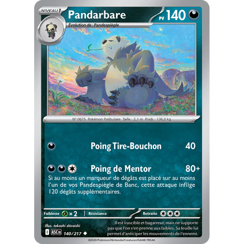 Carte Pokémon Pandarbare 140/217 Peu commune Héros Transcendants