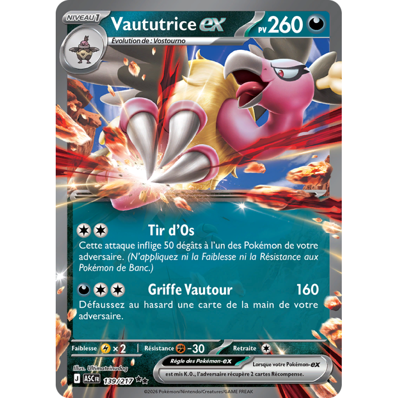 Carte Pokémon Vaututrice-ex 139/217 Double rare Héros Transcendants