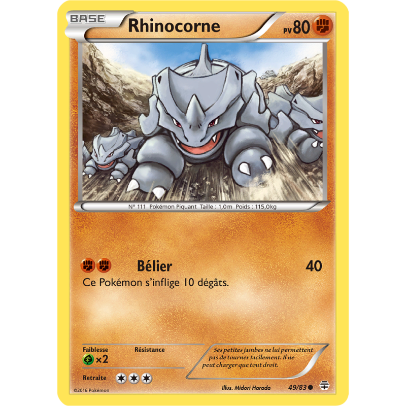 Carte Pokémon Rhinocorne 49/83 Commune Générations (JCC)
