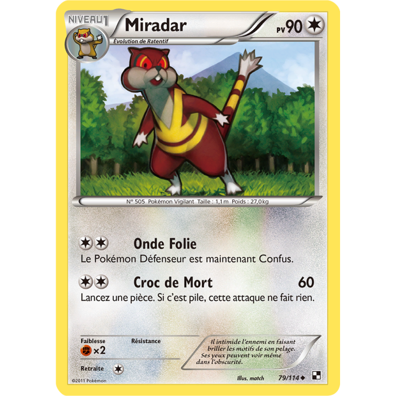 Carte Pokémon Miradar 79/114 Peu commune Noir & Blanc (JCC)