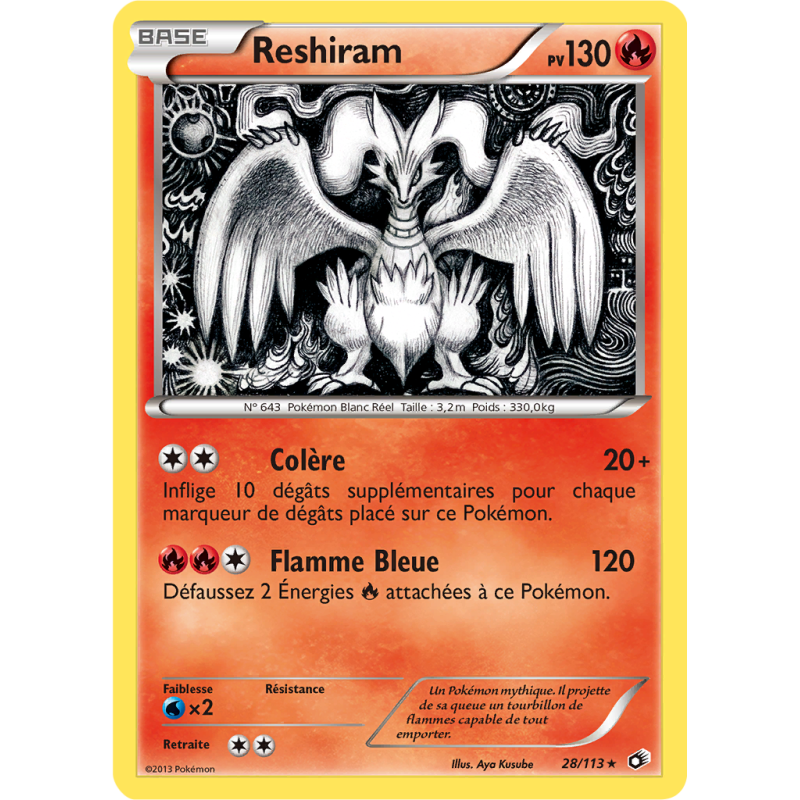 Carte Pokémon Reshiram 28/113 Holographique Trésors Légendaires