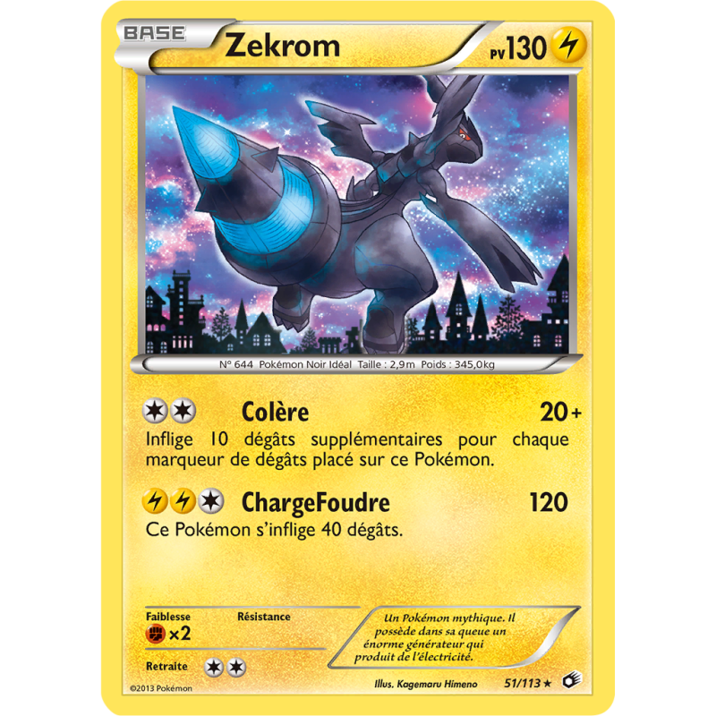 Carte Pokémon Zekrom 51/113 Holographique Trésors Légendaires