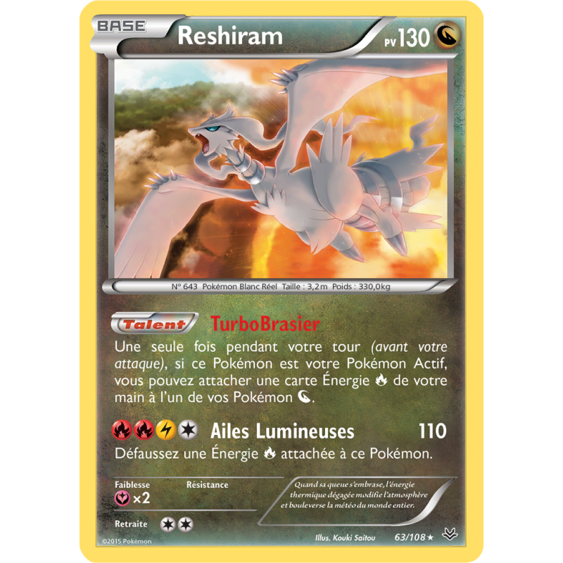 Carte Pokémon Reshiram 63/108 Holographique Ciel Rugissant
