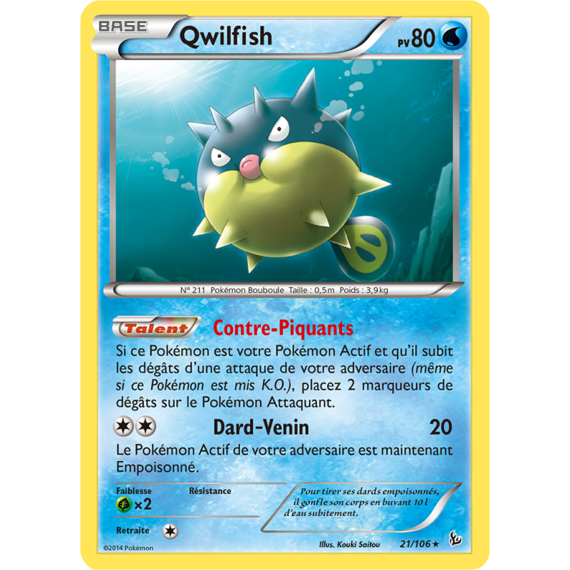 Carte Pokémon Qwilfish 21/106 Rare Étincelles