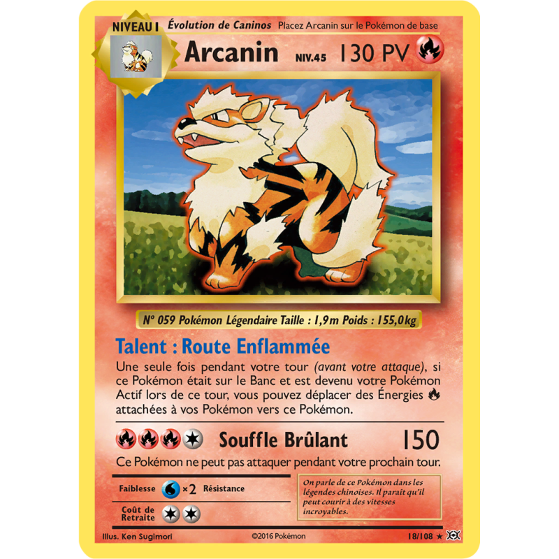 Carte Pokémon Arcanin 18/108 Rare Évolutions