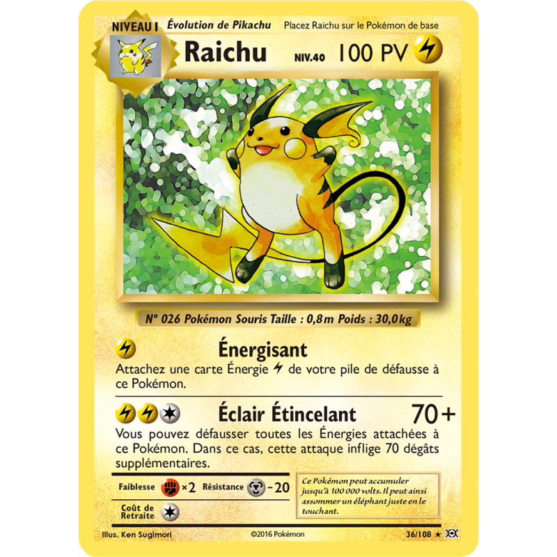 Carte Pokémon Raichu 36/108 Holographique Évolutions