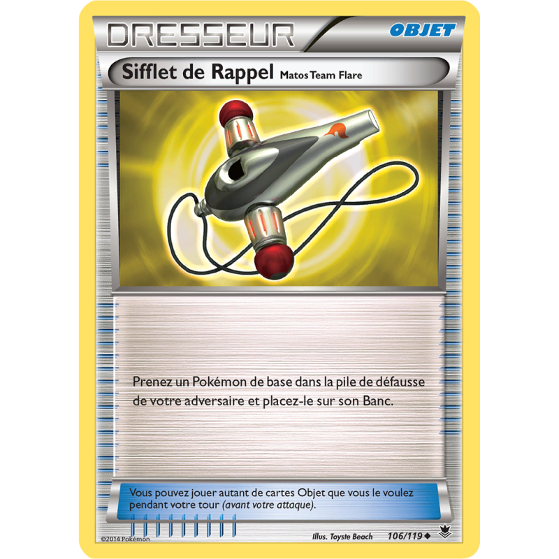 Carte Pokémon Sifflet de Rappel Matos Team Flare 106/119 Peu commune Vigueur Spectrale