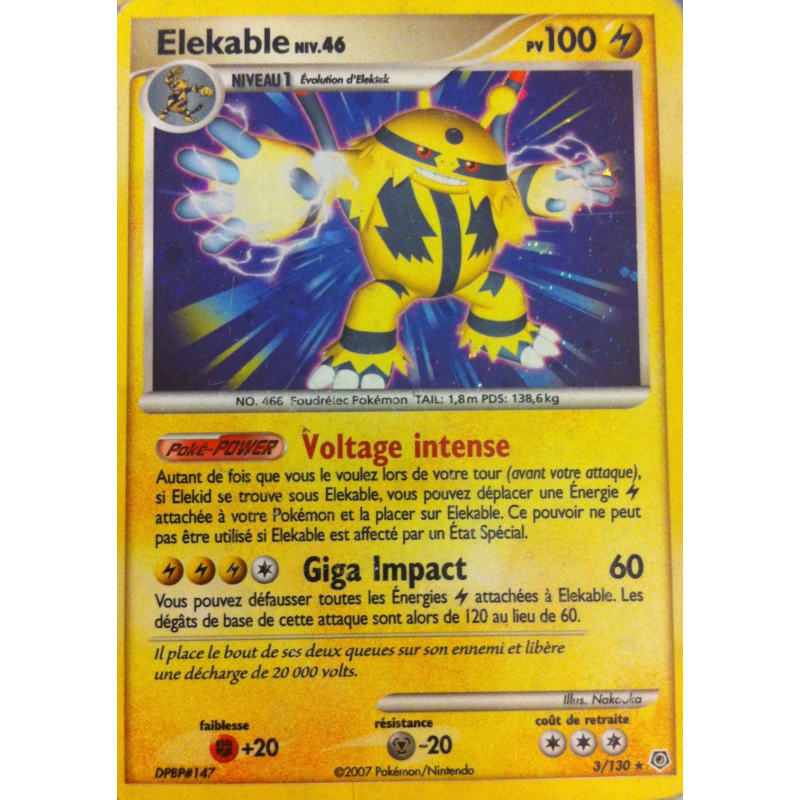 Carte Pokémon Elekable 3/130 Holographique Diamant & Perle (JCC)