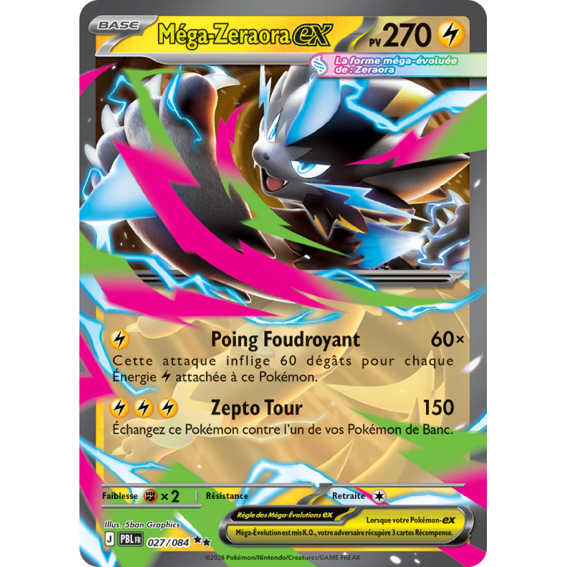 Carte Pokémon Méga-Zeraora-ex 027/084 Double rare Nuit Noire