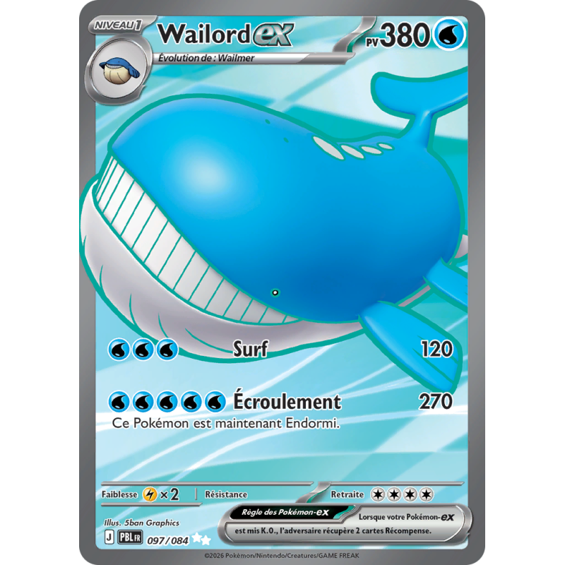 Carte Pokémon Wailord-ex 097/084 Ultra Rare Nuit Noire
