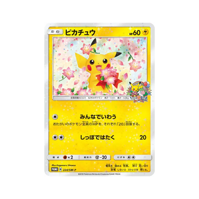 Carte Pokémon Japonaise Pikachu 224/SM-P SM-P Promotional